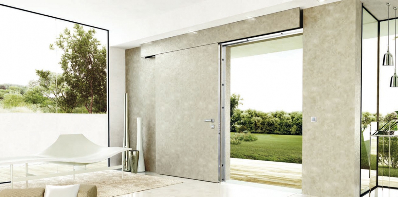 Flush-with-wall sliding door